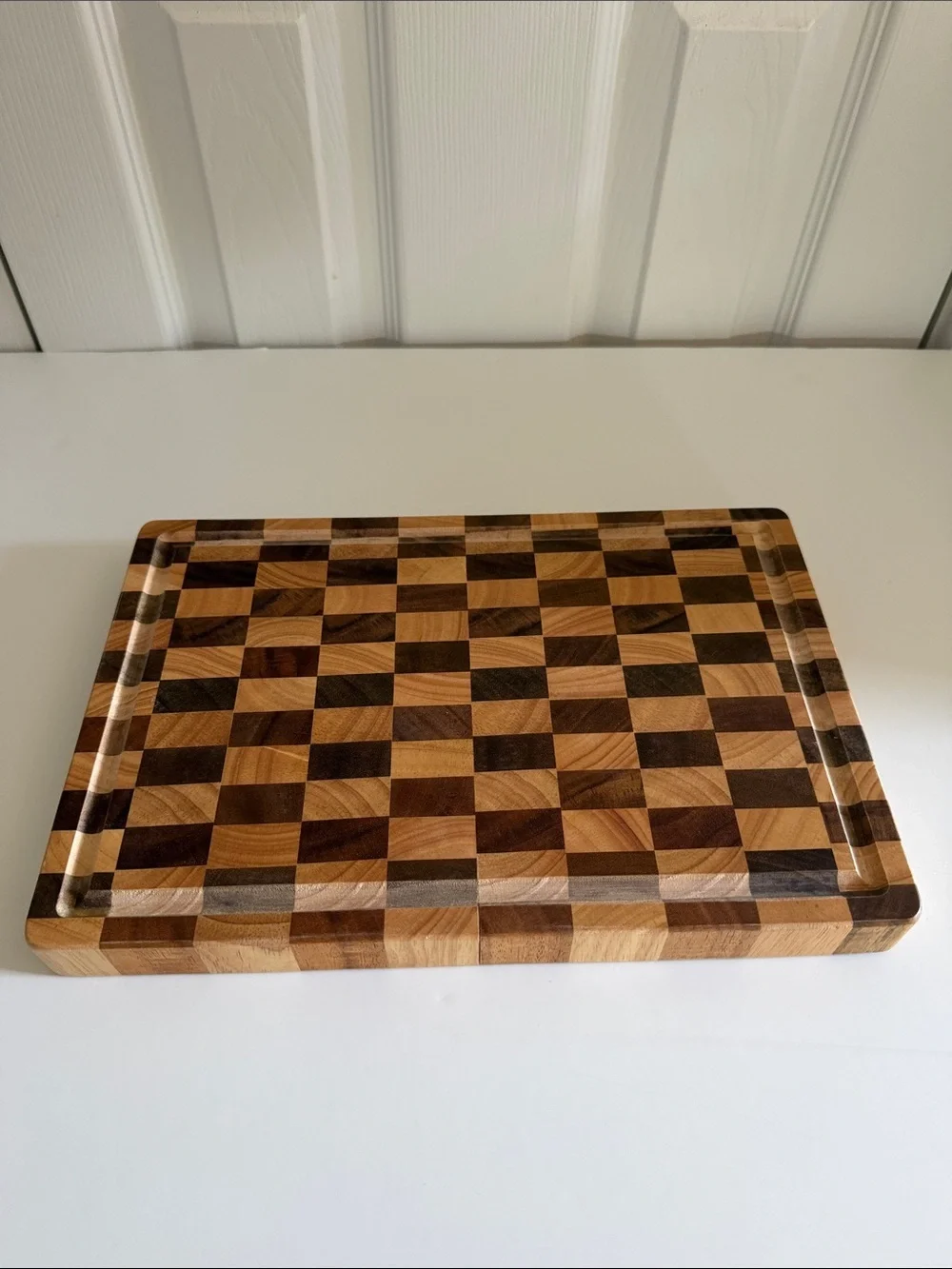 Checkered Brown & Tan Acacia Wood Cutting Board